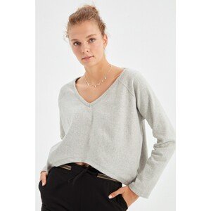 Trendyol Gray V Neck Rib Knitted Blouse