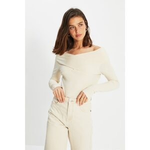 Trendyol Stone Carmen Collar Corduroy Knitted Blouse