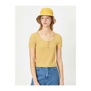 Koton Women's Mustard Striped T-Shirt