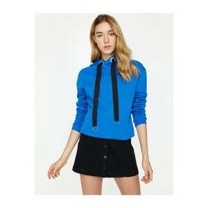 Koton Women's Blue Hoodie Sweatshirt