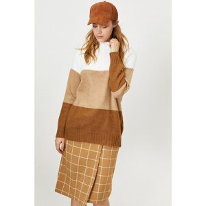 Koton Women's Brown Color Block Sweater