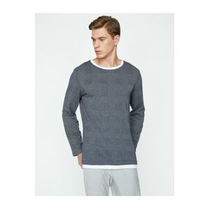 Koton Men's Navy Blue Check Crew Neck Sweater