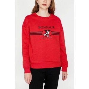 Koton Women's Red Mickey Mouse Printed Sweatshirt