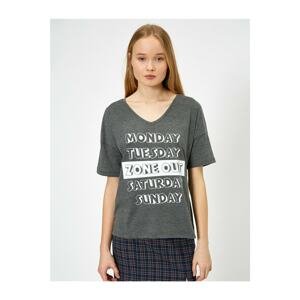 Koton Women's Gray Printed T-shirt