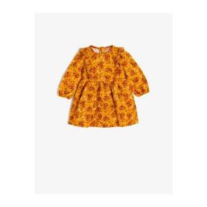 Koton Baby Girl Yellow Patterned Floral Crew Neck Frilly Long Sleeve Dress