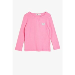 Koton Girl's Pink Glitter Detailed T-shirt