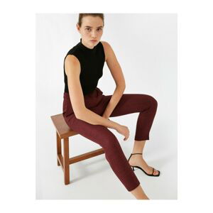 Koton Women's Claret Red Pocket Slim Straight Trousers