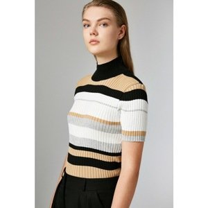 Koton Cotton Stand Collar Short Sleeve Color Block Knitwear Sweater