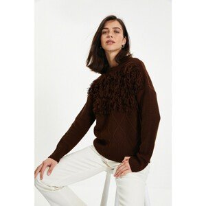 Trendyol Brown Crew Neck Tassel Detailed Knitwear Sweater