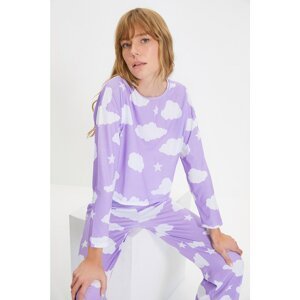 Trendyol Lilac Cloud Printed Knitted Pajamas Set