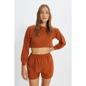 Trendyol Cinnamon Knitted Waffle Pajamas Set