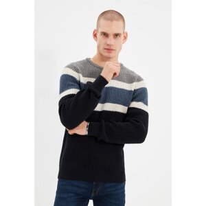 Trendyol Gray Men's Slim Fit Crew Neck Paneled Knitwear Sweater