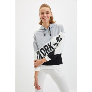 Trendyol Gray Color Block Printed Sports Sweatshirt