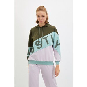 Trendyol Khaki Color Block Printed Sports Sweatshirt