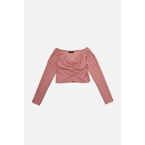 Trendyol Pink Carmen Collar Crop Knitted Blouse
