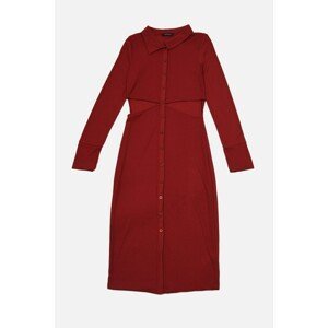 Trendyol Light Claret Red Button Cut Out Detailed Knitted Dress