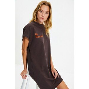Trendyol Brown Front And Back Printed Knitted Dress