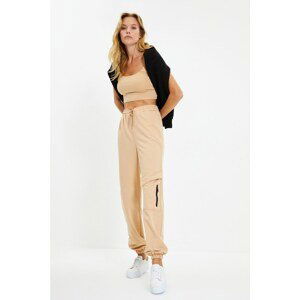 Trendyol Beige Loose Jogger Zipper and Pocket Detailed Knitted Sweatpants