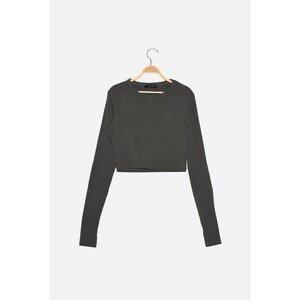 Trendyol Anthracite Corduroy Crop Knitted Blouse