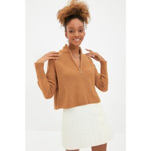 Trendyol Camel Crop Zipper Detailed Knitwear Sweater