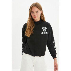 Trendyol Black Printed Stand Up Loose Knitted Sweatshirt