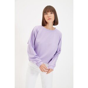 Trendyol Lilac Pleated Crop Knitted Slim Sweatshirt