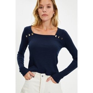 Trendyol Navy Blue Button Detailed Knitted Blouse