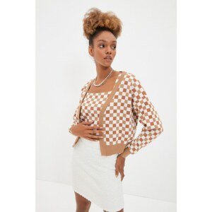 Trendyol Light Brown Jacquard Blouse Cardigan Knitwear Suit
