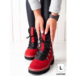 RED ANKLE BOOTS LEATHER TRAPPERS ARTIKER