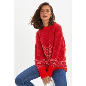Trendyol Red Openwork Oversize Knitwear Sweater