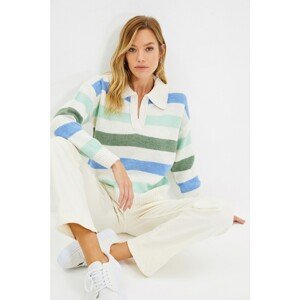 Trendyol Ecru Polo Collar Color Block Knitwear Sweater