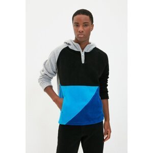 Trendyol Black Men's Regular Fit Hooded Long Sleeve Color Block Sweatshirt
