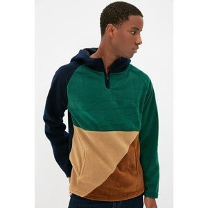 Trendyol Emerald Green Men's Regular Fit Hooded Long Sleeve Color Block Sweatshirt