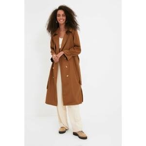 Trendyol Brown Belted Button Closure Long Trench Coat