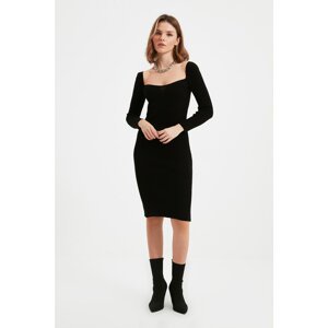 Trendyol Black Ribbed Collar Detailed Knitwear Dress