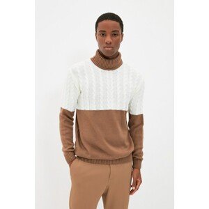Trendyol Ecru Men Regular Fit Turtleneck Paneled Knitwear Sweater
