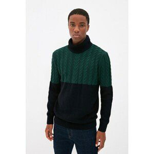 Trendyol Dark Green Men's Regular Fit Turtleneck Paneled Knitwear Sweater