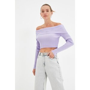 Trendyol Lilac Carmen Collar Crop Knitwear Sweater