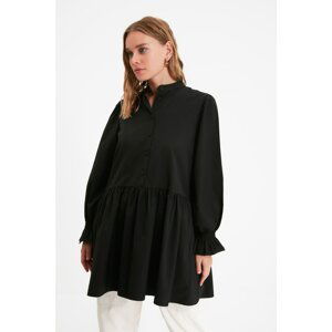 Trendyol Black Standing Collar Sleeve Detailed Ruffle Tunic