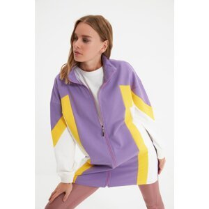 Trendyol Lilac Stand Up Collar Zippered Color Block Knitted Sweatshirt