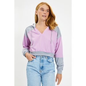 Trendyol Lilac Color Block Hooded Knitted Sweatshirt