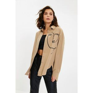 Trendyol Mink Embroidered Shirt