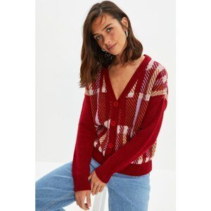 Trendyol Claret Red Jacquard Knitwear Cardigan