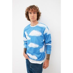 Trendyol Blue Men's Printed Regular Fit Sweatshirt