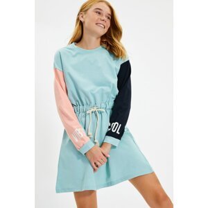 Trendyol Mint Color Block Lacing Detail Printed Knitted Dress
