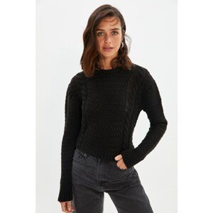 Trendyol Black Crew Neck Knitted Detailed Knitwear Sweater