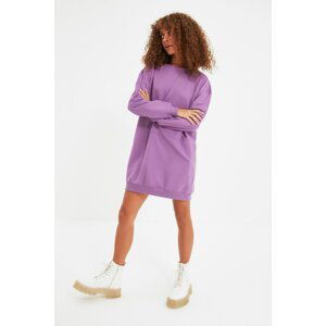 Trendyol Purple Stand Up Collar Knitted Slim Sweat Dress