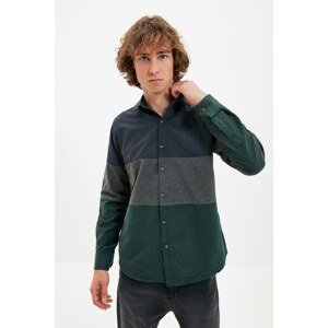 Trendyol Green Men's Slim Fit Paneled Shirt Collar Shirt