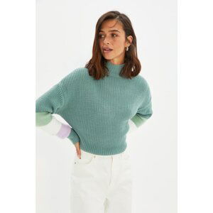 Trendyol Mint Color Block Stand Up Knitwear Sweater