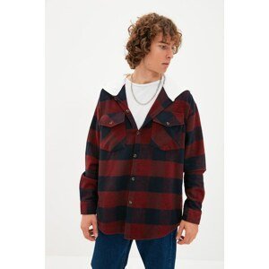 Trendyol Claret Red Men's Oversize Hooded Plaid Lumberjack Shirt